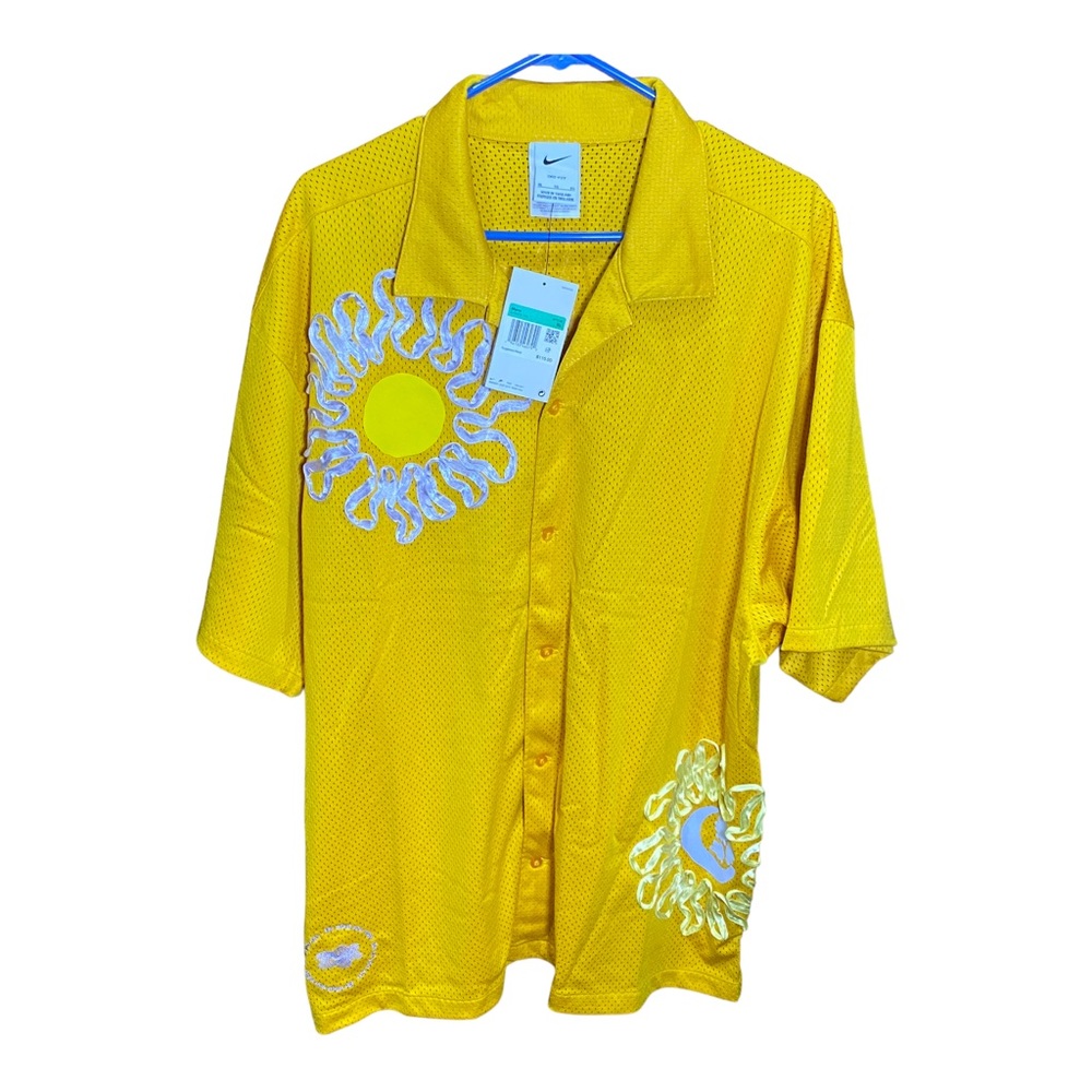 Nike Uphoria Button Up Mesh Short Sleeve Shirt DV9676-743 Yellow Men's Sz: XL